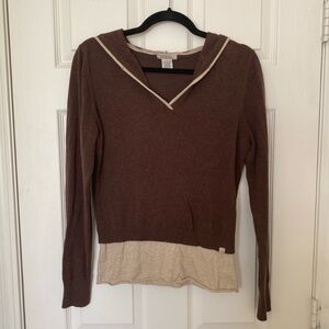 Maurices Brown V-Neck Sweater with Cream Trim